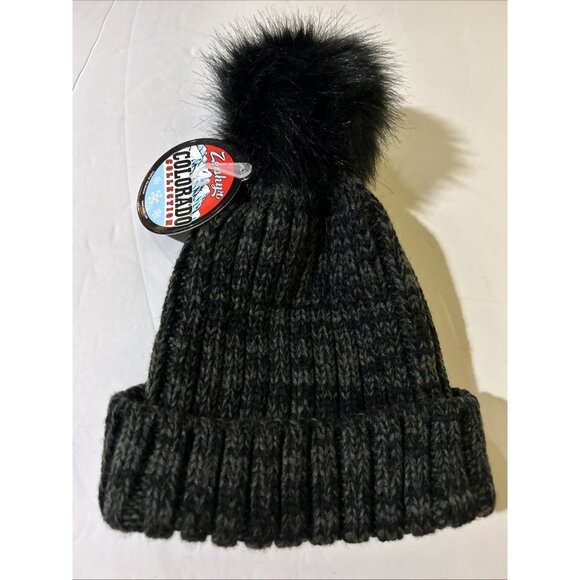 NCAA Kansas Jayhawks Pom Pom Knit Beanie Gray Black Cuffed Hat Womens New - Picture 4 of 5